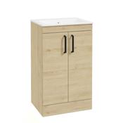 Corta Floorstanding 50cm Two Door Unit-Black Handles - Honey Oak