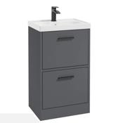 FINLAND 50cm Two Drawer Floor Standing Vanity Unit - Matt Black Handle - Midnight Grey image