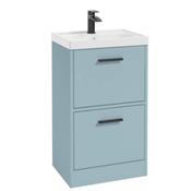 FINLAND 50cm Two Drawer Floor Standing Vanity Unit - Matt Black Handle - Morning Sky Blue image