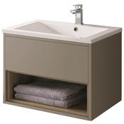 Lucca Wall Hung Sink Cabinet (with basin) - Gloss Taupe, H: 525 x W: 600 x D: 460mm image