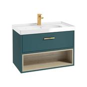 MALMO Wall Hung 80cm Single Drawer Vanity Unit - Brushed Gold Handle-Gloss Basin image