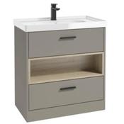 MALMO 80cm Two Drawer Floor Standing Vanity Unit - Matt Black Handle - Matt Khaki image