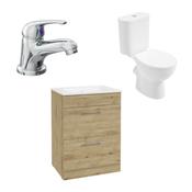Strata Floorstanding 2 Drawer Vanity Unit with Tap &amp; WC Bundle-60cm-Natural Oak