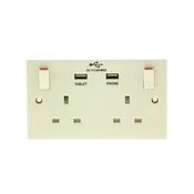 Powermaster 2 Gang 13A Switched Socket with 2 USB Ports