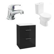Strata Floorstanding 2 Drawer Vanity Unit with Tap &amp; WC Bundle-50cm-Gloss Black