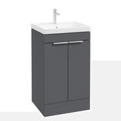 STOCKHOLM Floorstanding 50cm Two Door Unit -Brushed Chrome Handles - Matt Midnight Grey
