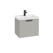 STOCKHOLM Wall Hung 50cm Single Drawer Vanity Unit-Artic Grey Matt-Matt Black Handle