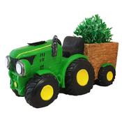 Green Tractor and Trailer Garden Ornament