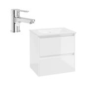Wall Hung Two Drawer Vanity Unit and Tap Bundle-50cm-Gloss White image