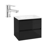 Wall Hung Two Drawer Vanity Unit and Tap Bundle-60cm-Gloss Black