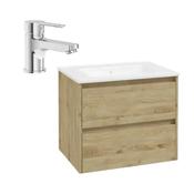 Wall Hung Two Drawer Vanity Unit and Tap Bundle-60cm-Natural Oak image