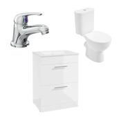 Strata Floorstanding 2 Drawer Vanity Unit with Tap &amp; WC Bundle-50cm-Gloss White