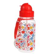 Girls Floral Water Bottle With Straw - Red/Floral image