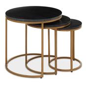 Vestal Set of 3 Round Black Marble &amp;amp; Matte Gold Tables image