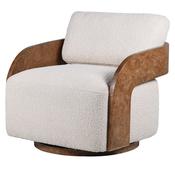 Henley Cream Bouclé and Burl Swivel Armchair