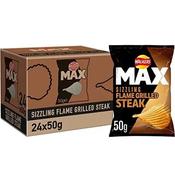 Box of Walkers Max Sizzling Flame Grilled Steak | 24 x 50g  | Netcrisps