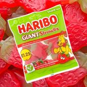 HARIBO Giant Strawbs Strawberry Flavour Chewy Jelly Sweets Sharing Bag 140g