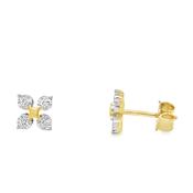 9ct Yellow Gold Four Stone Floral Cluster Diamond Earrings .10ct image