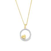 9ct Two Tone Gold Open CZ Circle Heart Pendant image