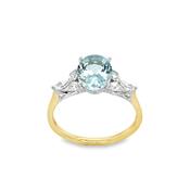 18ct Oval centre Aquamarine Ring With Diamond Marquise Cluster Shoulders .30ct image