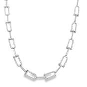 Sterling Silver CZ &amp; Polished U Shape Link Necklet image