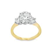 18ct Three Stone Oval &amp; Demilune Cultured Diamond Ring 2.49ct