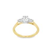9ct Yellow Gold Oval and Pear Cut Three Stone Diamond Ring .70ct image