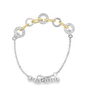 Sterling Silver and Gold Plated Diamond Cut Paperlink and CZ Circle Bracelet