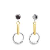 Sterling Silver and Gold Plated Diamond Cut Circle Bar Drop Earrings image