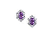 Sterling Silver Oval Amethyst and CZ Halo Antique Earrings image