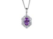 Sterling Silver Oval Amethyst and CZ Halo Antique Style Pendant
