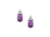 Sterling Silver Oval Amethyst Stud Earrings with CZ Detail image