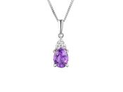 Sterling Silver Oval Amethyst Necklet with CZ Detail image