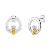 Sterling Silver November Birthstone Claddagh Stud Earrings image