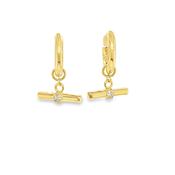 Sterling Silver Gold Plated CZ T-Bar Drop Huggie Earrings image