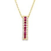 9ct Cubic Zirconia &amp; Red 3 Row Vertical Bar Pendant