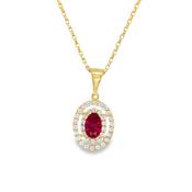 9ct White &amp; Red Cubic Zirconia Oval Pendant With Double Halo