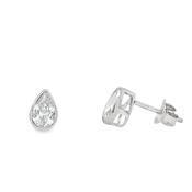 9ct White Gold Rubover CZ Pear Stud Earrings image