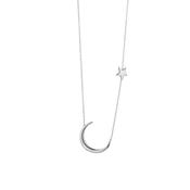Sterling Silver Moon &amp; Star Polished Necklet