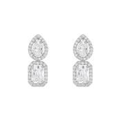 Sterling Silver CZ Emeral Cut &amp; Pear Halo Drop Earrings image