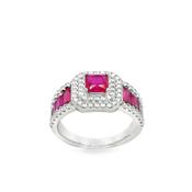 Sterling Silver Red &amp; CZ Square Art Deco Ring With Shoulders image