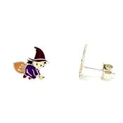 Sterling Silver Kids Enamel Witch Earrings image