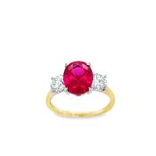 18ct 3 Stone Cultured Oval Ruby With Cultured Diamond Shoudlers 1.00ct