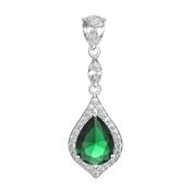 Sterlng Silver Vintage Style Green CZ Pear Halo Drop Pendant image