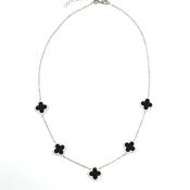 Sterling Silver CZ &amp; Black Enamel Clover Scatter Necklet image