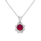 Sterling Silver CZ Round Halo Pendant With Red Centre image