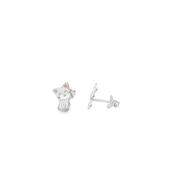 Sterling Silver Kids Enamel White Cat Earrings