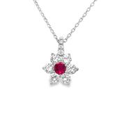 Sterling Silver CZ Flower Pendant With Red Centre