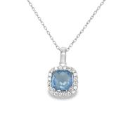 Sterling Silver Cushion Cut Blue CZ Pendant with CZ Halo image