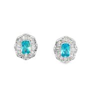 Sterling Silver Blue CZ Antique Elongated Cushion Cluster Earrings